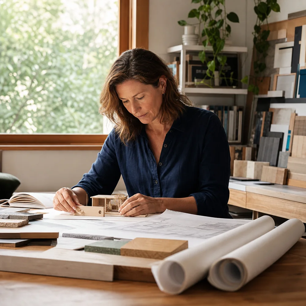 A self-employed architect working in her studio