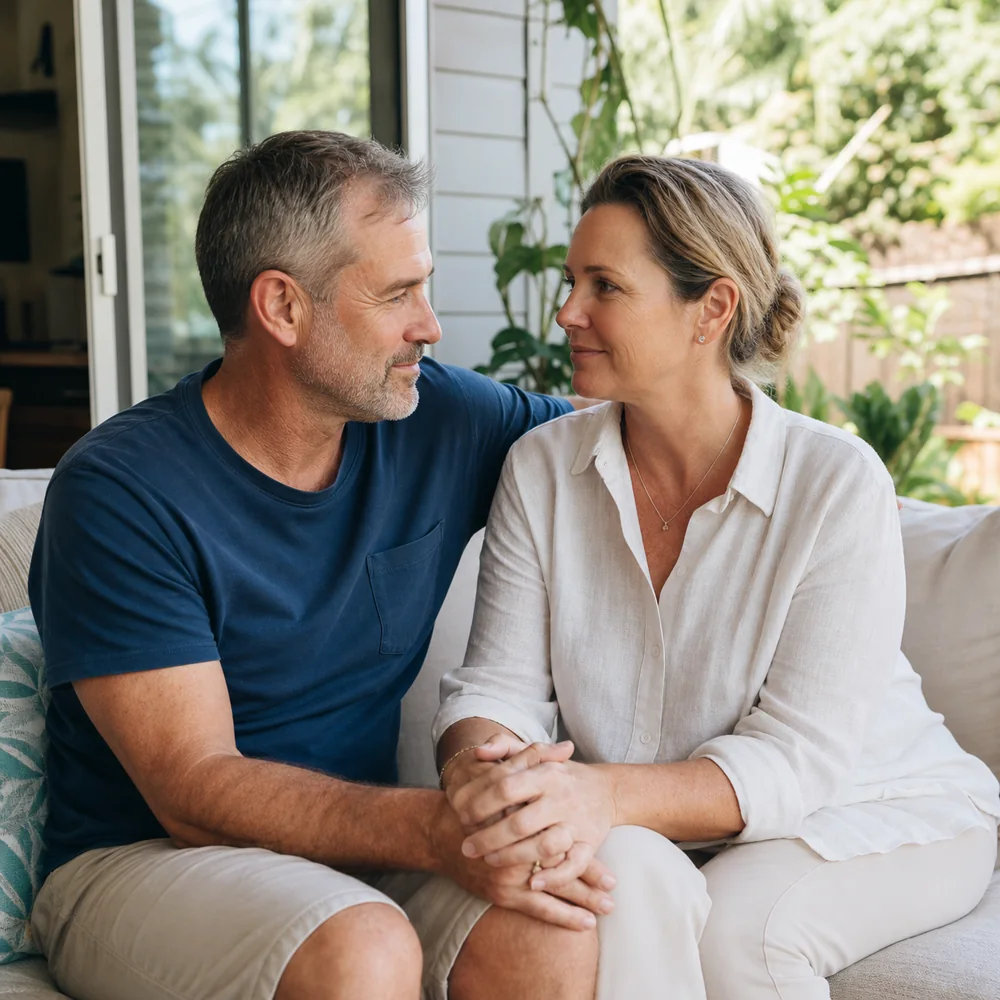 A couple supporting one another through a major life change